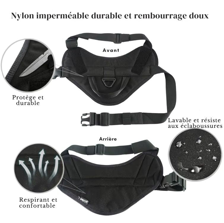 Harnais Tactique pour Chien – Nylon Résistant & Imperméable | Poignée de Contrôle, Attache en V, Anti-Traction | Entraînement, Service, Patrouille & Randonnée