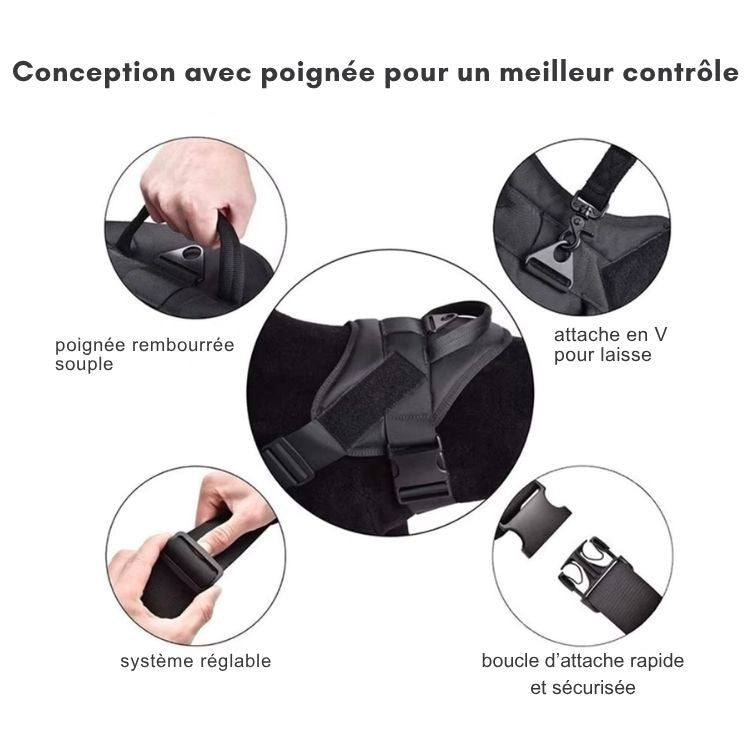 Harnais Tactique pour Chien – Nylon Résistant & Imperméable | Poignée de Contrôle, Attache en V, Anti-Traction | Entraînement, Service, Patrouille & Randonnée