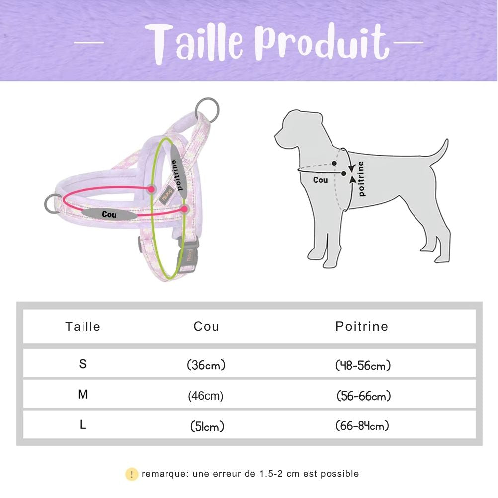 Harnais Rembourré pour Chien – Ajustable, Chaud, Floral & Doux (Tailles M-L-XL)