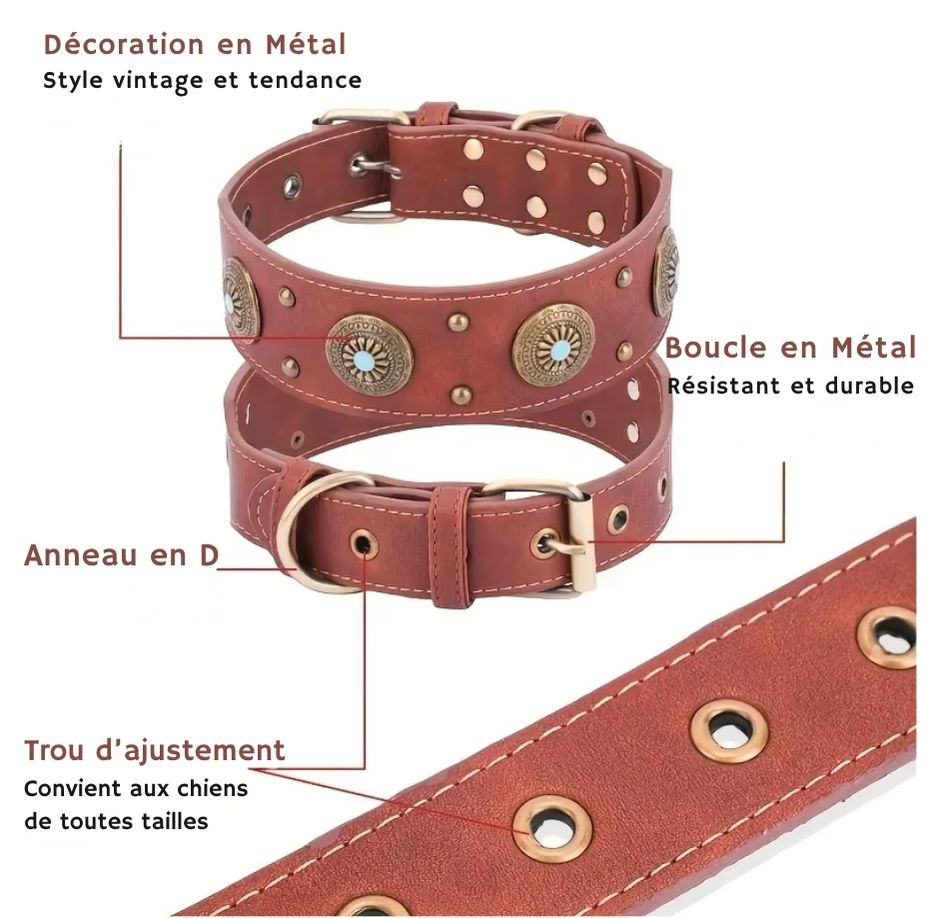 Collier pour Chien en Cuir Robuste – Luxe Vintage, Fait à la Main, Boucle Métal Réglable, Confort & Durabilité – Idéal Grands Chiens