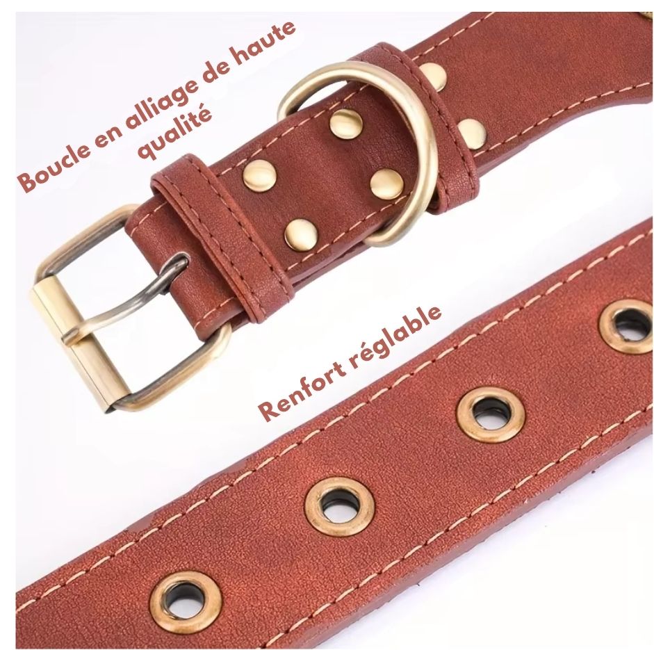Collier pour Chien en Cuir Robuste – Luxe Vintage, Fait à la Main, Boucle Métal Réglable, Confort & Durabilité – Idéal Grands Chiens