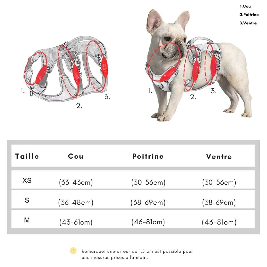 Harnais Anti-Traction Réglable pour Chien – Confort Max, Poignée de Contrôle, Attaches Avant & Dos, Coutures Réfléchissantes