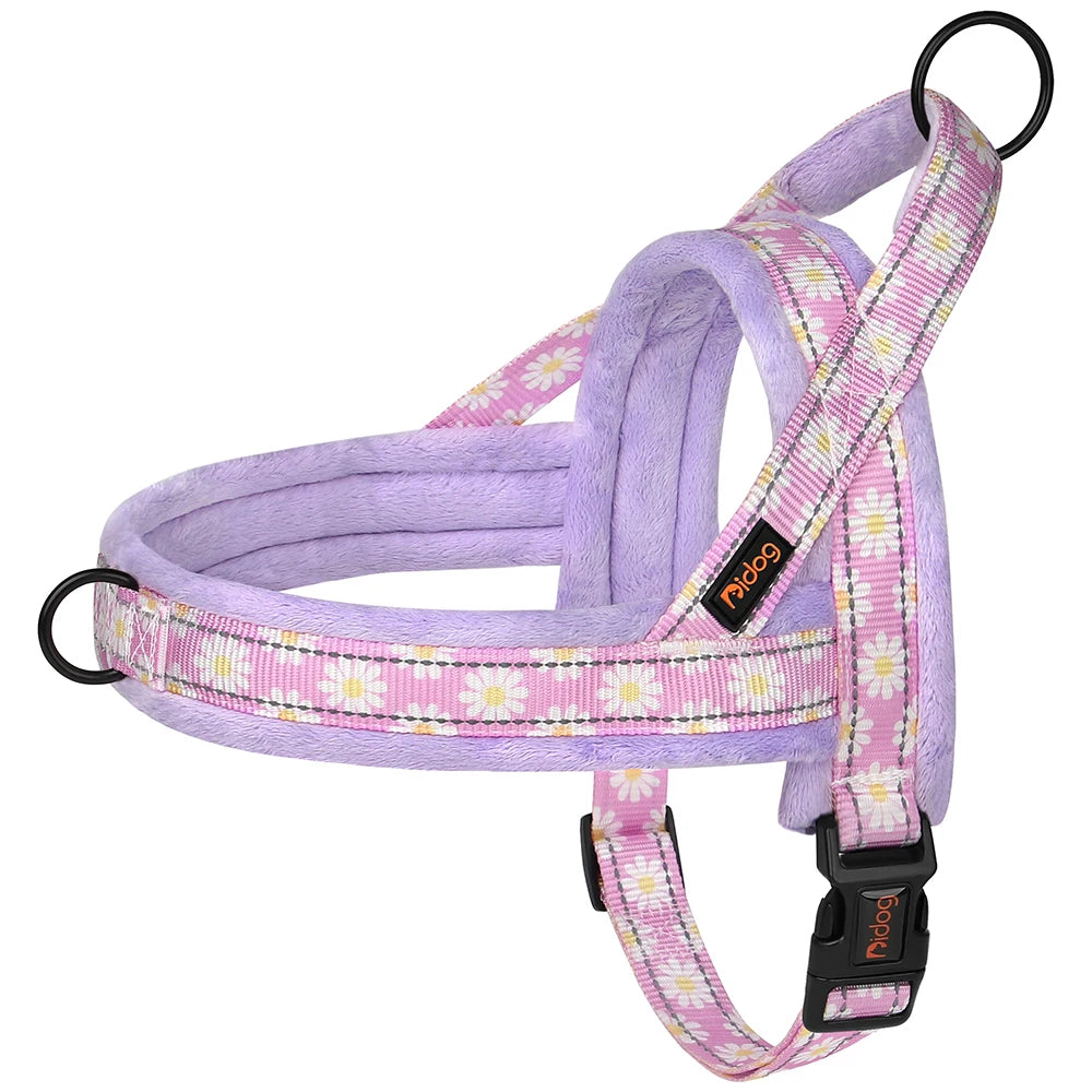 Harnais Rembourré pour Chien – Ajustable, Chaud, Floral & Doux (Tailles M-L-XL)