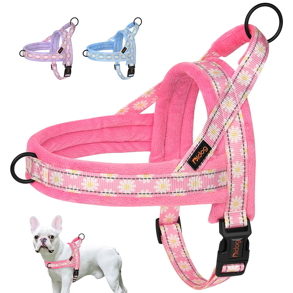 Harnais Rembourré pour Chien – Ajustable, Chaud, Floral & Doux (Tailles M-L-XL)