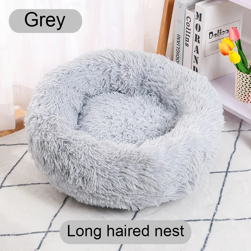 Lit rond pour animaux de compagnie, 40-60cm, pour grand chien, lit Super doux pour chat, Long panier en peluche, coussin, lit pour chat, tapis pour animaux, canapé de couchage