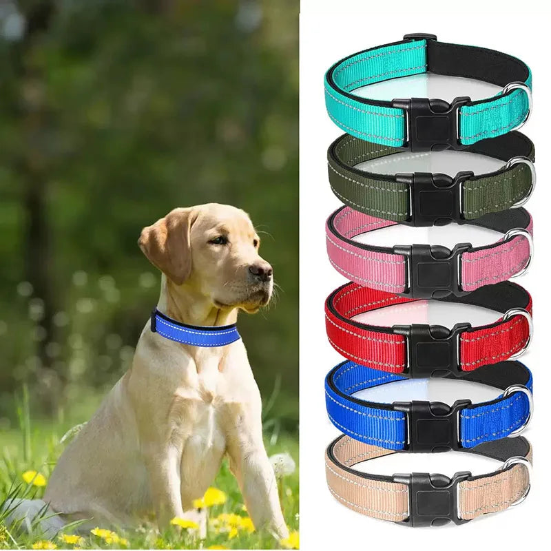 Collier pratique & confort, réfléchissant pour chiens de taille moyenne et grande, en Nylon rembourré en néoprène souple, collier pour animaux de compagnie robuste et réglable pour chiens de taille moyenne et grande