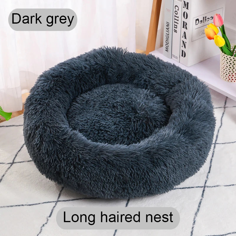 Lit rond pour animaux de compagnie, 40-60cm, pour grand chien, lit Super doux pour chat, Long panier en peluche, coussin, lit pour chat, tapis pour animaux, canapé de couchage