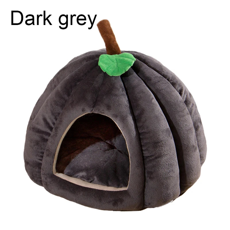 Maison Semi-Fermée Citrouille 3D pour Chat & Petit Chien – Panier Chaud Hiver, Coussin Amovible, Antidérapant, Ultra-Doux (Coton PP Épais)