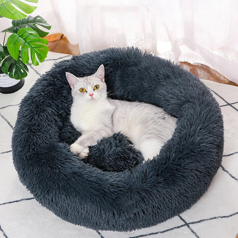 Lit rond pour animaux de compagnie, 40-60cm, pour grand chien, lit Super doux pour chat, Long panier en peluche, coussin, lit pour chat, tapis pour animaux, canapé de couchage