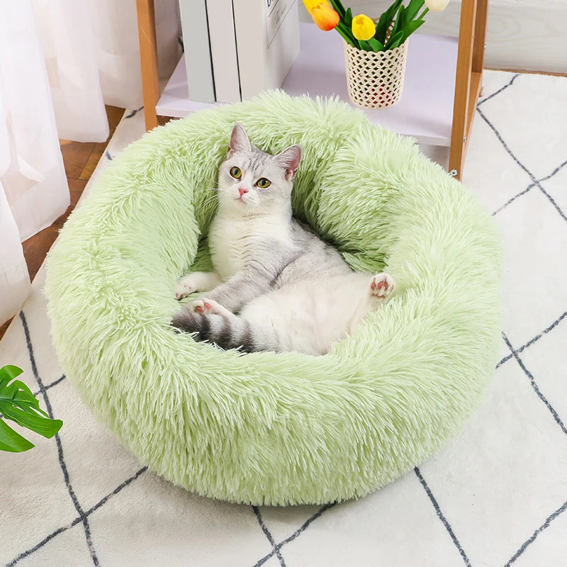 Lit rond pour animaux de compagnie, 40-60cm, pour grand chien, lit Super doux pour chat, Long panier en peluche, coussin, lit pour chat, tapis pour animaux, canapé de couchage