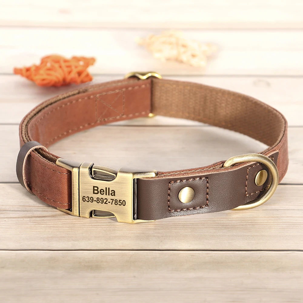 Collier pour Chien Personnalisé en Cuir PU – Gravure Gratuite du Nom & Numéro | Réglable, Confortable et Durable pour Petits, Moyens et Grands Chiens