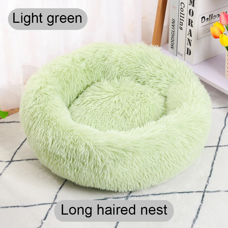 Lit rond pour animaux de compagnie, 40-60cm, pour grand chien, lit Super doux pour chat, Long panier en peluche, coussin, lit pour chat, tapis pour animaux, canapé de couchage