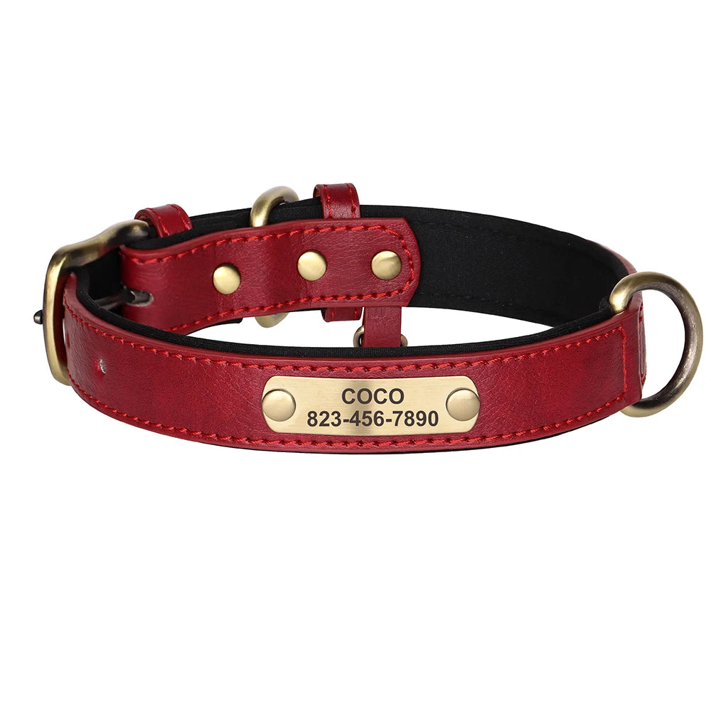 Collier Personnalisé pour Chien en Cuir PU – Gravure Gratuite du Nom & Numéro | Réglable, Confortable et Élégant pour Petits, Moyens et Grands Chiens