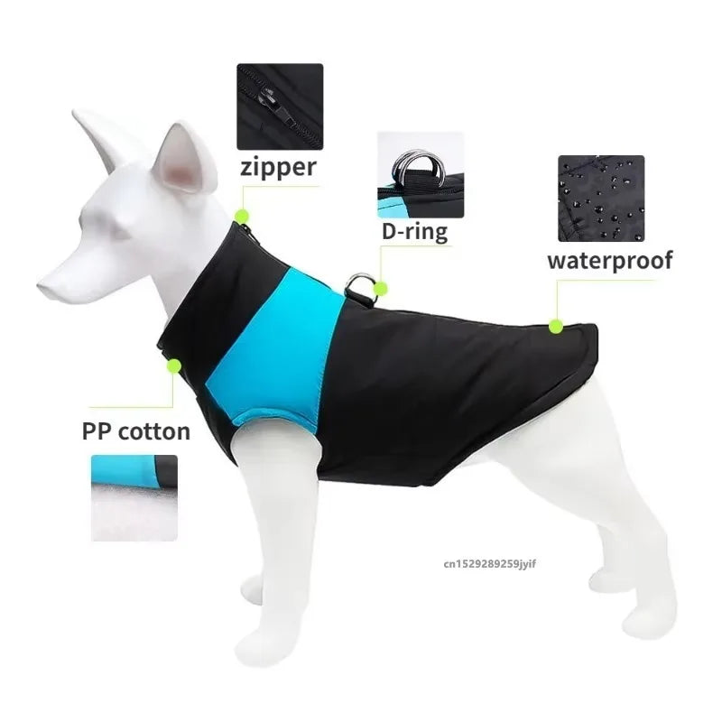 Manteau d’hiver imperméable pour chien | Gilet chaud matelassé rembourré, fermeture éclair, coupe-vent, confortable (S à 5XL) pour petits à grands chiens