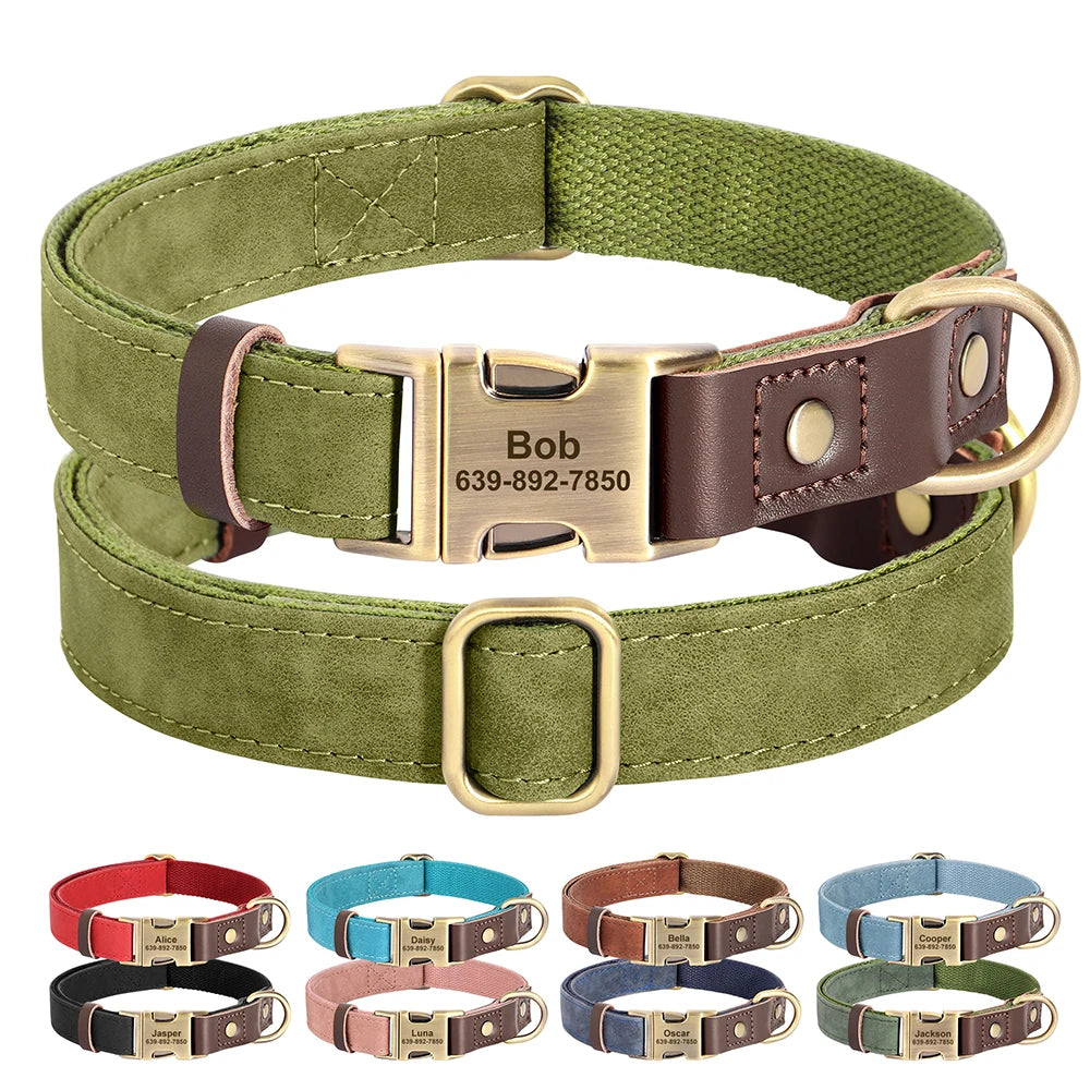 Collier pour Chien Personnalisé en Cuir PU – Gravure Gratuite du Nom & Numéro | Réglable, Confortable et Durable pour Petits, Moyens et Grands Chiens