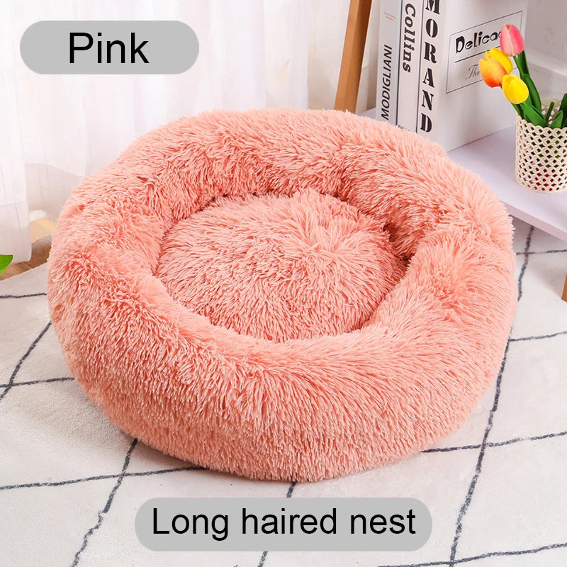 Lit rond pour animaux de compagnie, 40-60cm, pour grand chien, lit Super doux pour chat, Long panier en peluche, coussin, lit pour chat, tapis pour animaux, canapé de couchage