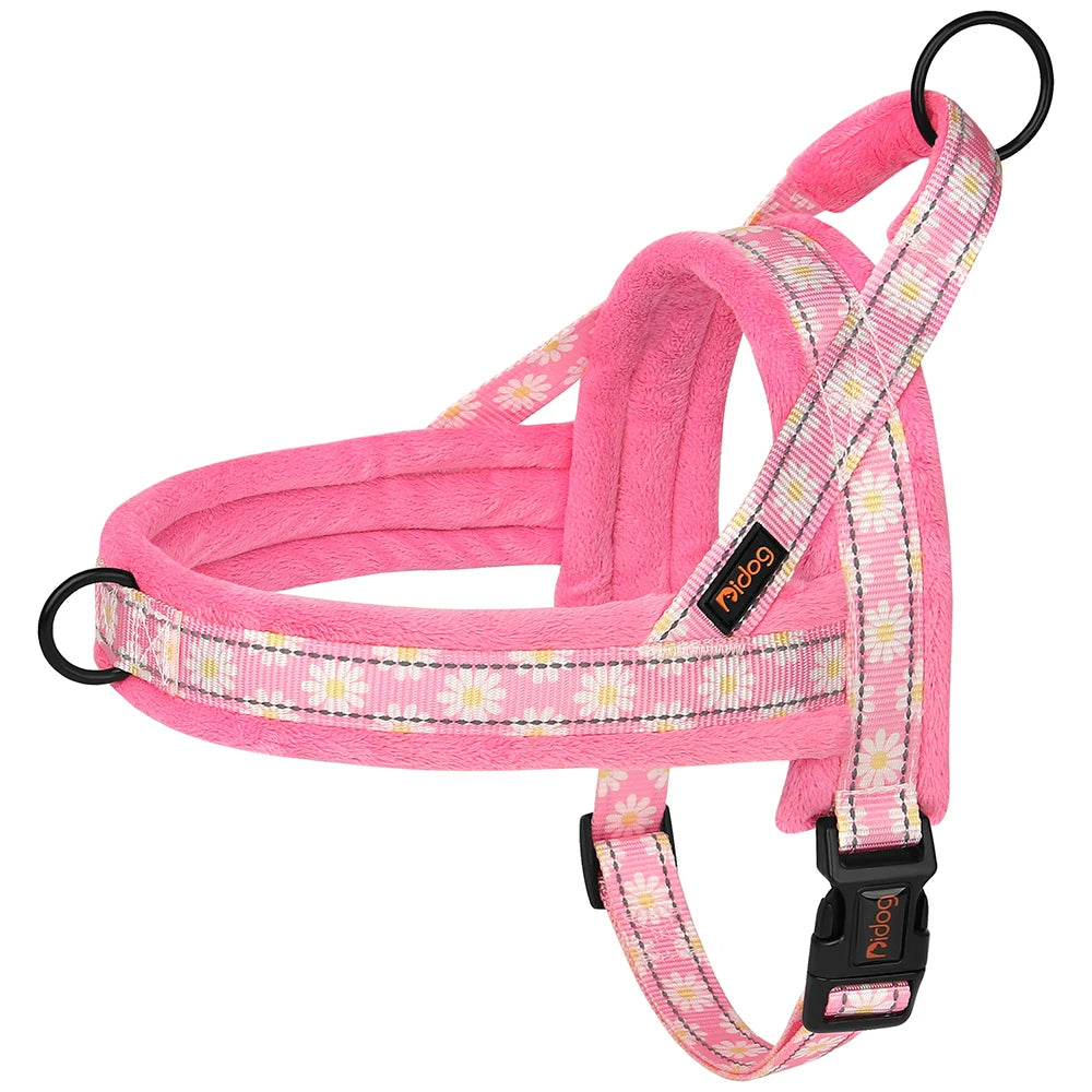 Harnais Rembourré pour Chien – Ajustable, Chaud, Floral & Doux (Tailles M-L-XL)