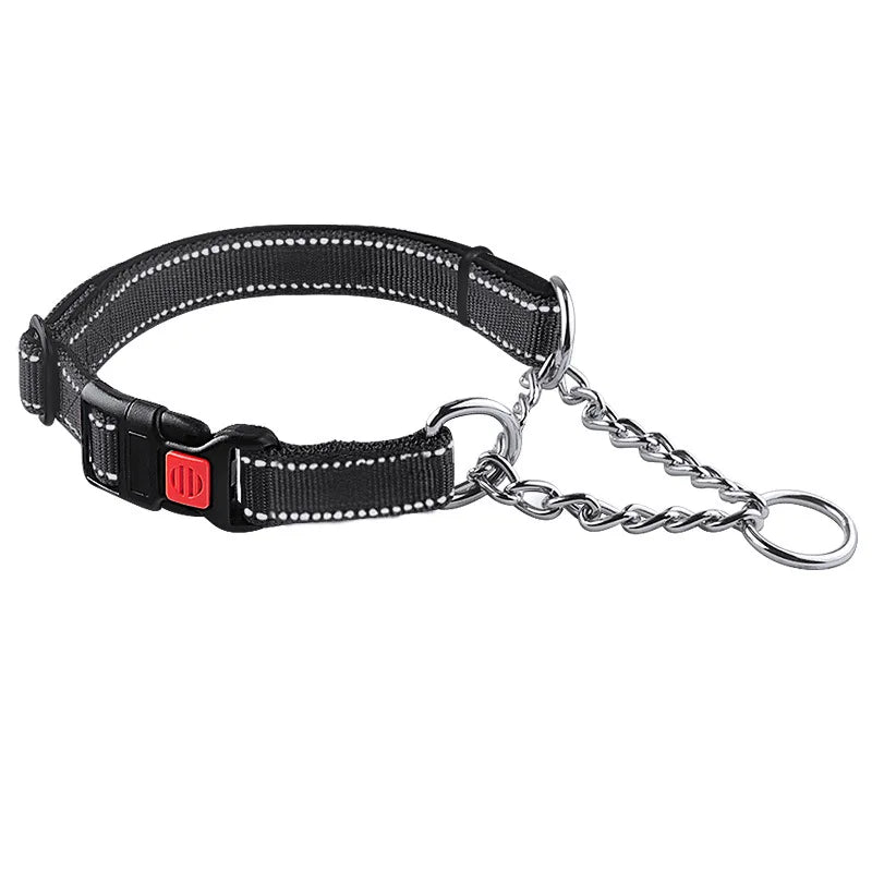 Collier Martingale Antidérapant Réglable pour Chiens – Nylon Réfléchissant et Chaîne Inox | Anti-Traction & Sécurité Totale