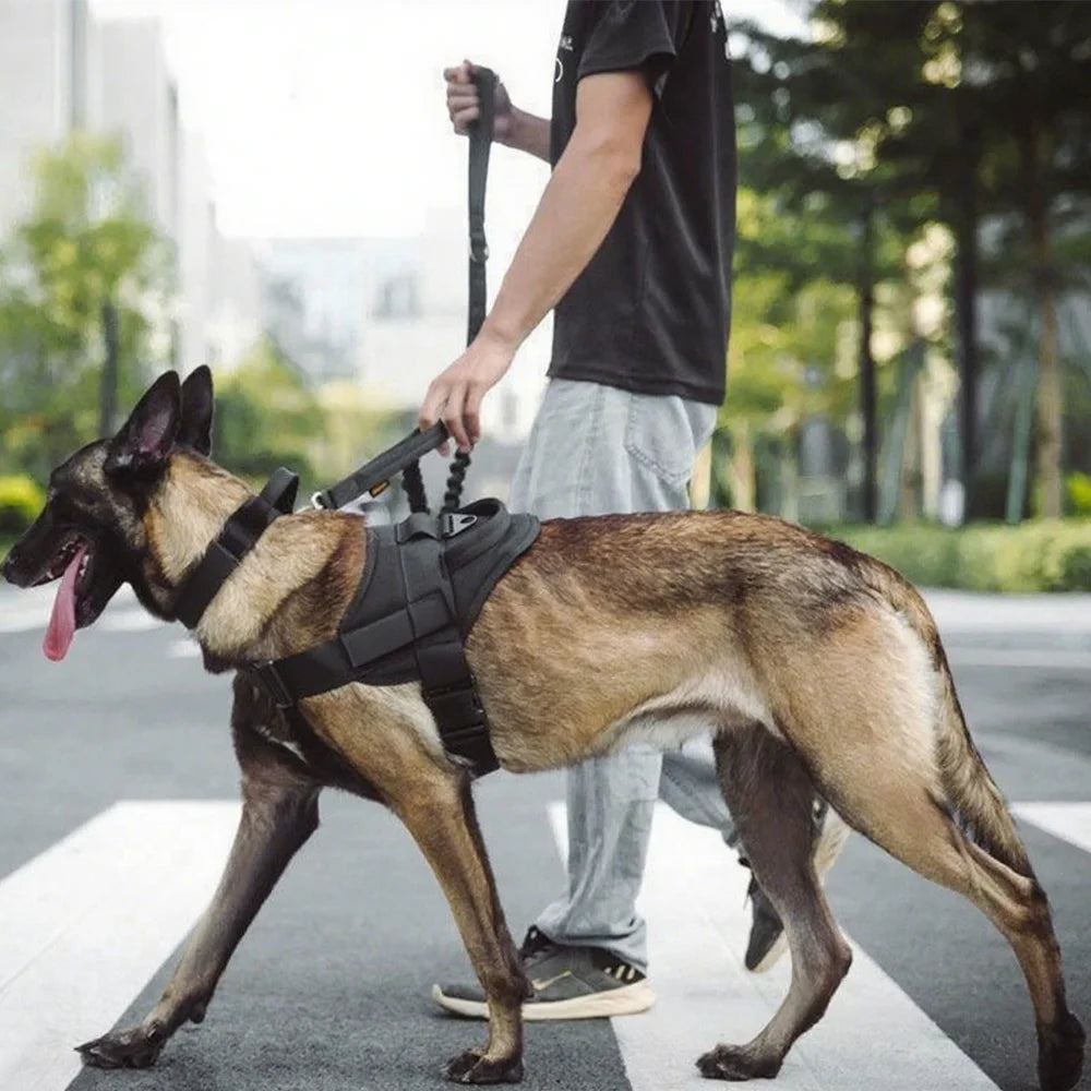 Harnais Tactique pour Chien – Nylon Résistant & Imperméable | Poignée de Contrôle, Attache en V, Anti-Traction | Entraînement, Service, Patrouille & Randonnée