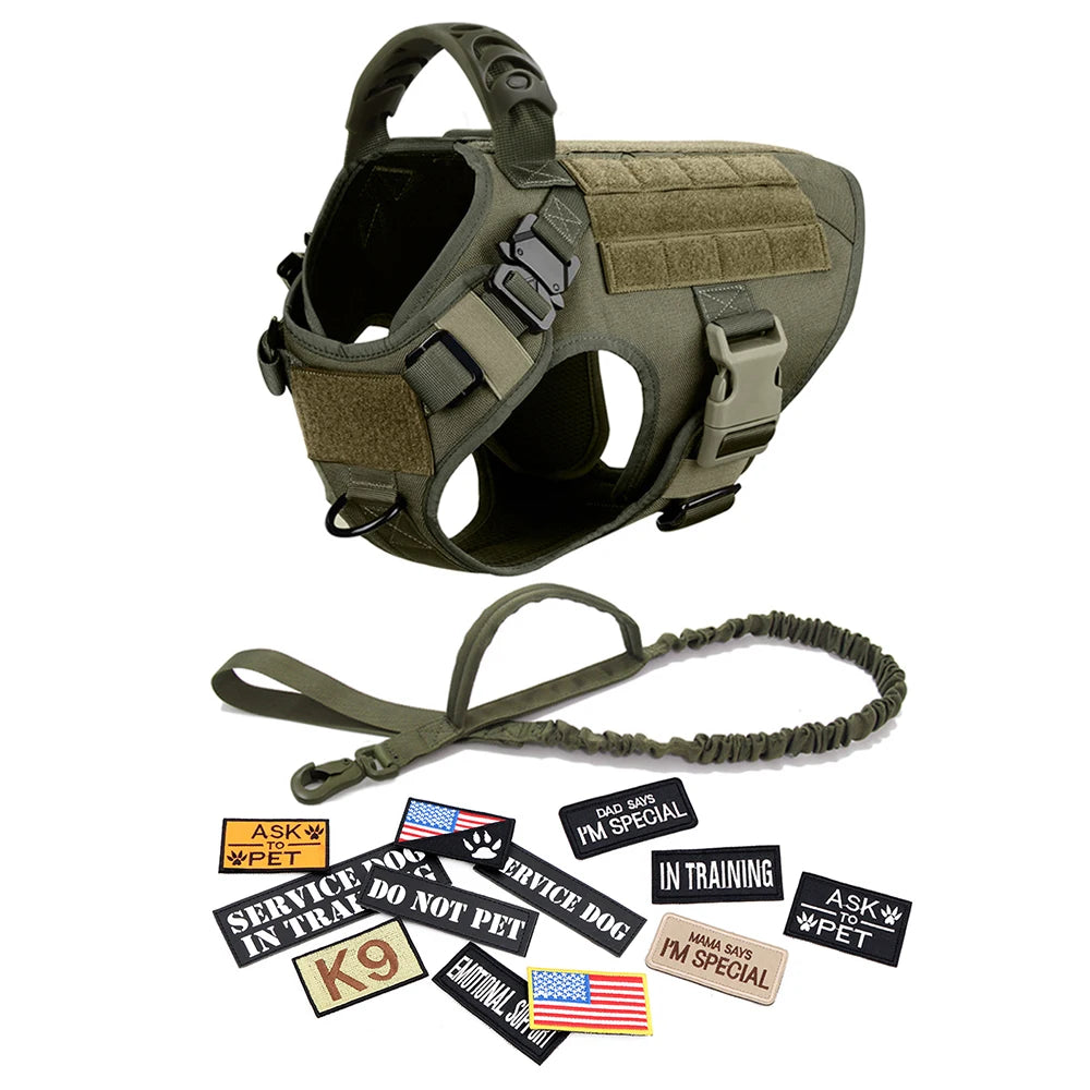 Harnais tactique militaire pour chien grand & moyen | Gilet K9 robuste avec laisse et patchs personnalisés