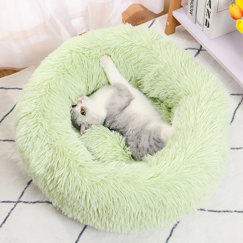 Lit rond pour animaux de compagnie, 40-60cm, pour grand chien, lit Super doux pour chat, Long panier en peluche, coussin, lit pour chat, tapis pour animaux, canapé de couchage
