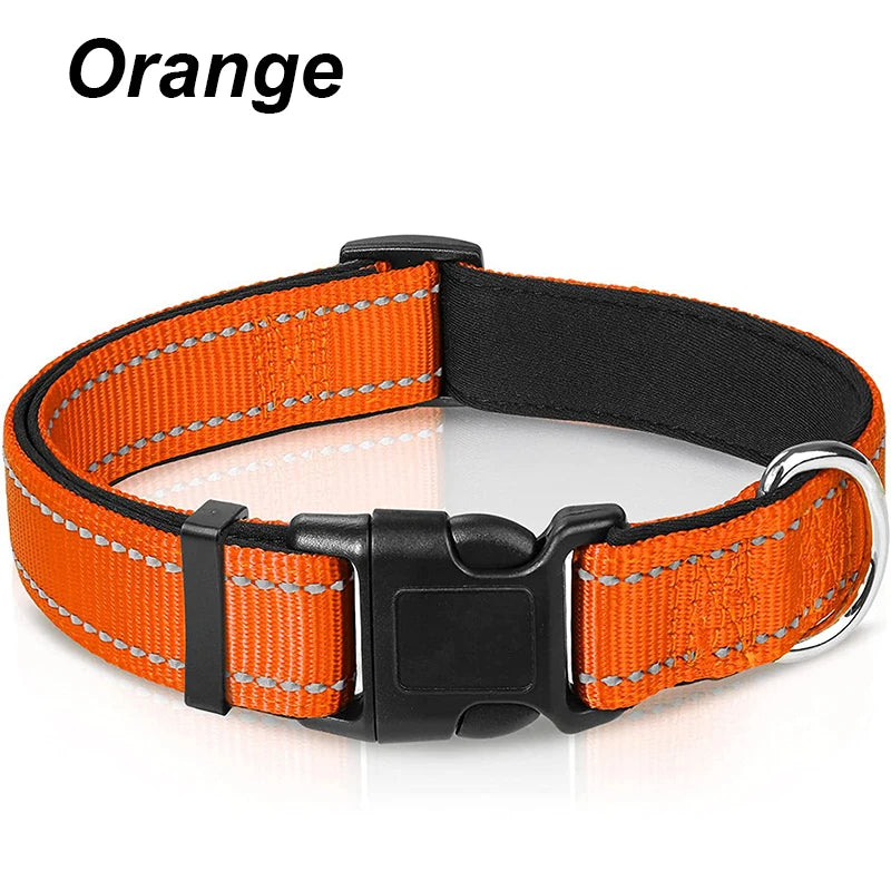 Collier pratique & confort, réfléchissant pour chiens de taille moyenne et grande, en Nylon rembourré en néoprène souple, collier pour animaux de compagnie robuste et réglable pour chiens de taille moyenne et grande