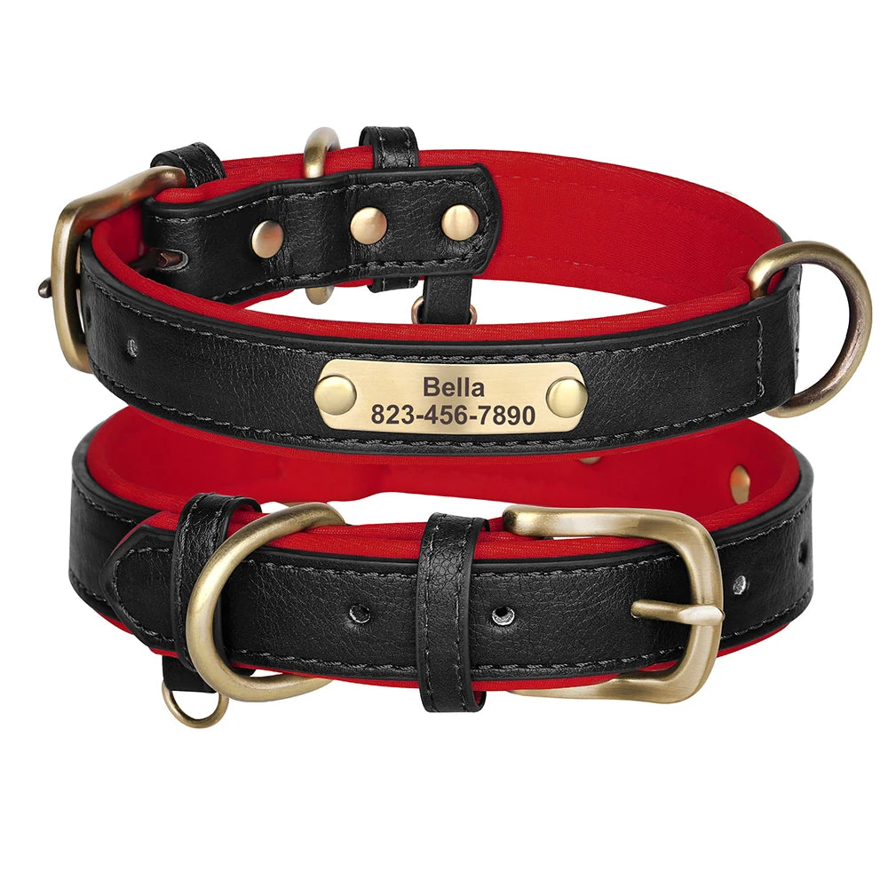 Collier Personnalisé pour Chien en Cuir PU – Gravure Gratuite du Nom & Numéro | Réglable, Confortable et Élégant pour Petits, Moyens et Grands Chiens