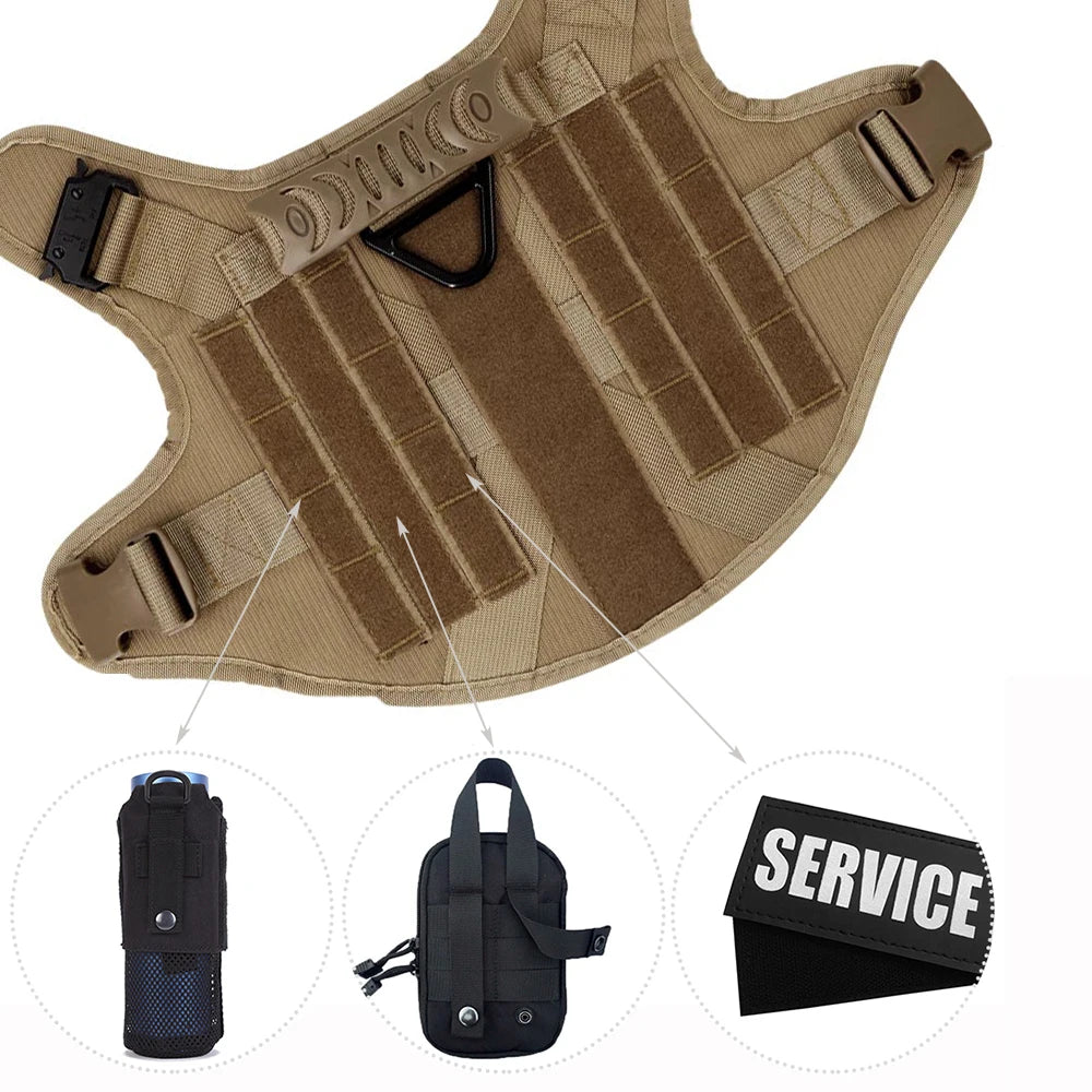 Harnais tactique militaire pour chien grand & moyen | Gilet K9 robuste avec laisse et patchs personnalisés