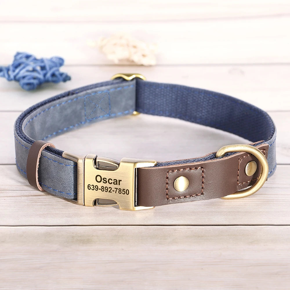 Collier pour Chien Personnalisé en Cuir PU – Gravure Gratuite du Nom & Numéro | Réglable, Confortable et Durable pour Petits, Moyens et Grands Chiens