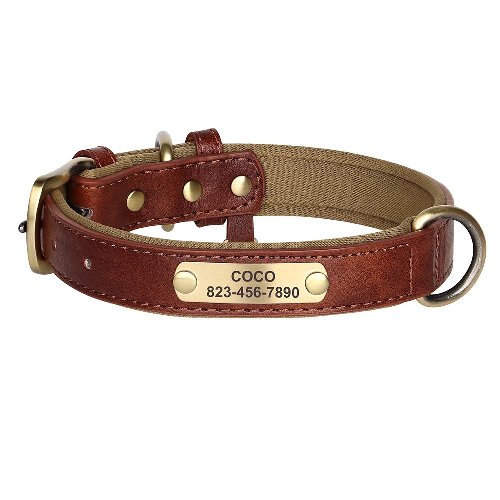 Collier Personnalisé pour Chien en Cuir PU – Gravure Gratuite du Nom & Numéro | Réglable, Confortable et Élégant pour Petits, Moyens et Grands Chiens